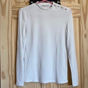 MANGO Mock Neck Rib Sweater With Pearl Clasp